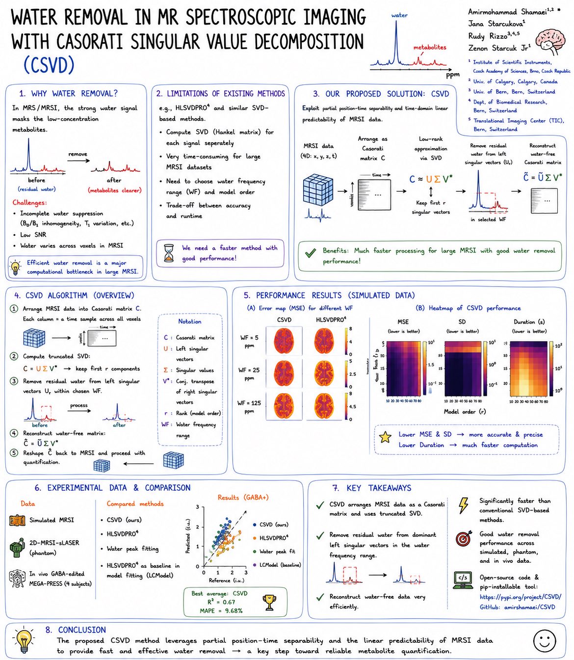 Illustrated overview of CSVD water removal for MR spectroscopic imaging